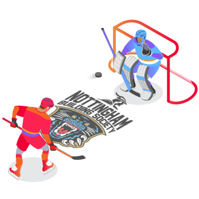 Hockey Goalkeeper Standing in Front of Goalposts With Hockey Puck fired from a player Nott Panthers Hockey Goalkeeper Standing in Front of Goalposts With Hockey Puck fired from a player Nott Panthers