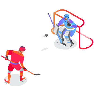 Hockey Goalkeeper Standing in Front of Goalposts With Hockey Puck fired from a player@4x Hockey Goalkeeper Standing in Front of Goalposts With Hockey Puck fired from a player@4x